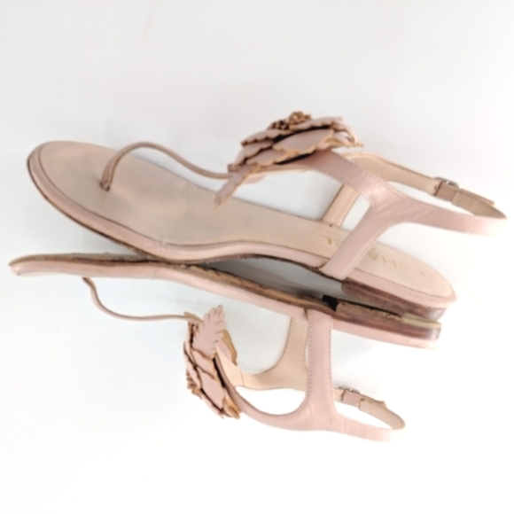 Chanel 'Camellia' Pink Leather T Strap Sandals - Picture 6 of 7